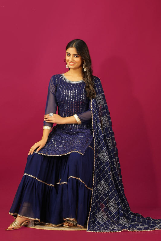 Blue Color Beautiful Plazo Dress in Georgette Fabric