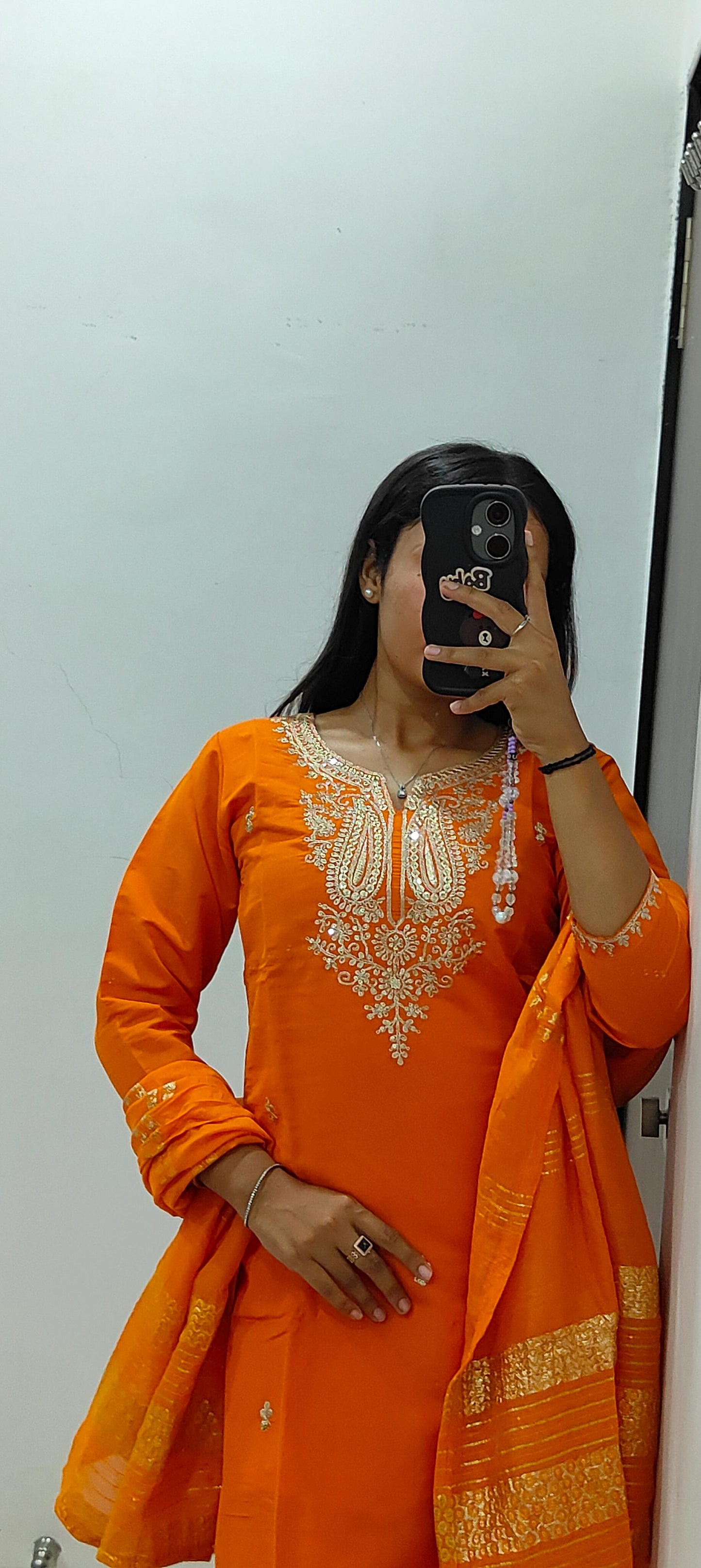 orange colour beatiful office wear dress in silk fabric