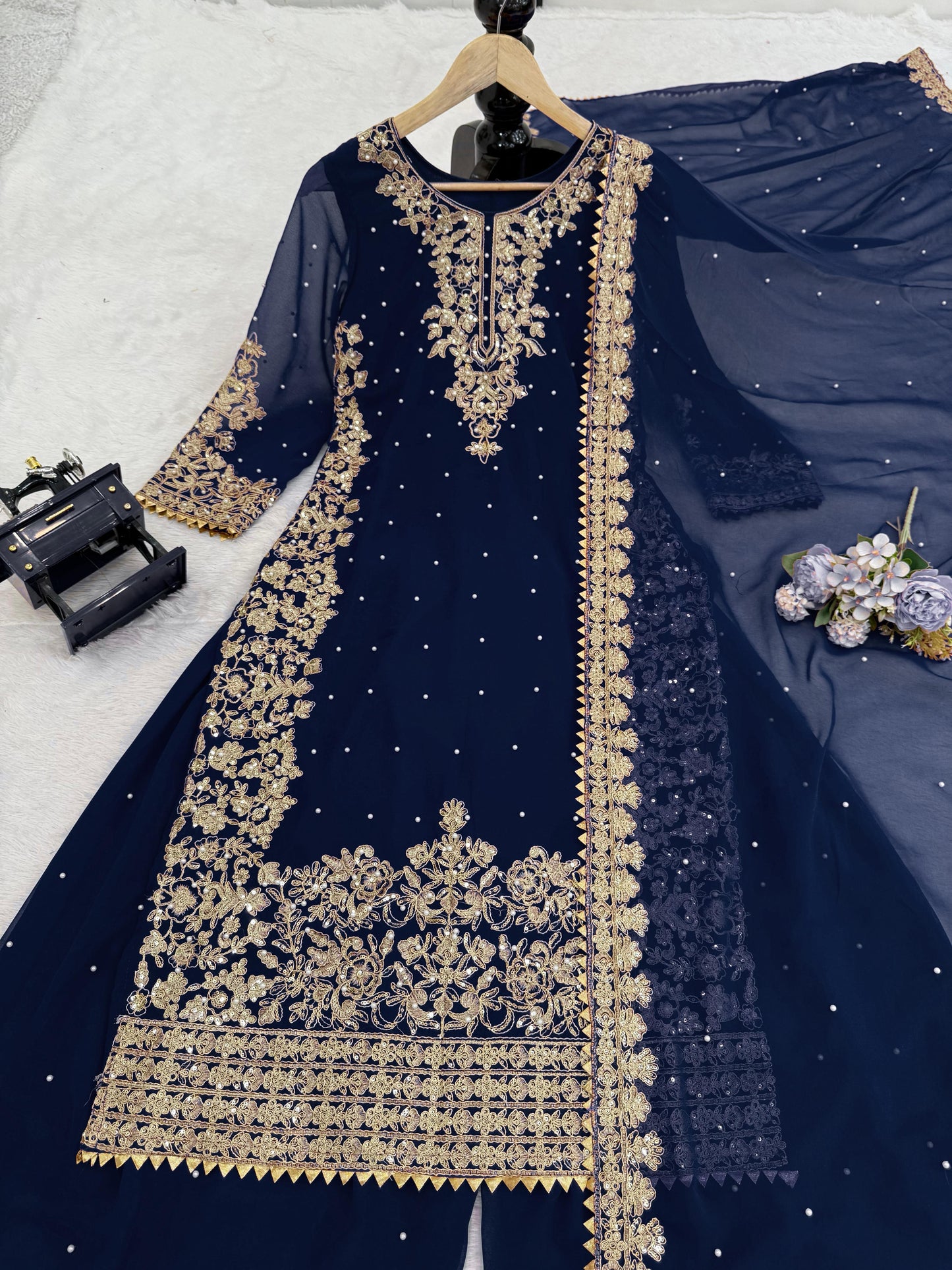 Blue Color Beautiful Georgette FAbric Plazo Dress