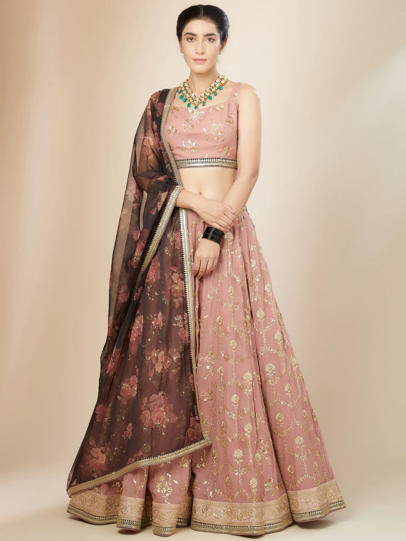 luxurious dusty pink lehenga choli set