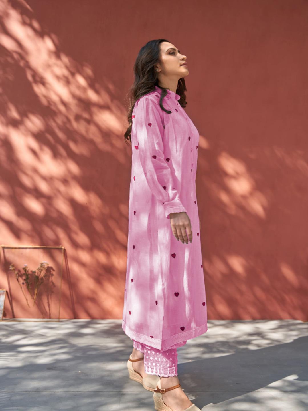 Pink Color Beautiful Cotton Wear Kurti Pent Set