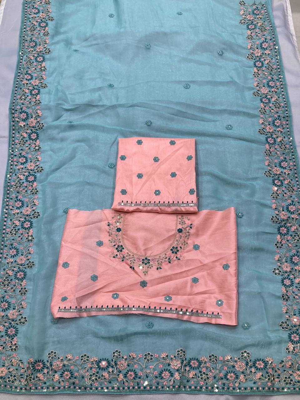 Sky BLue Color Beautiful Curnchy silk saree