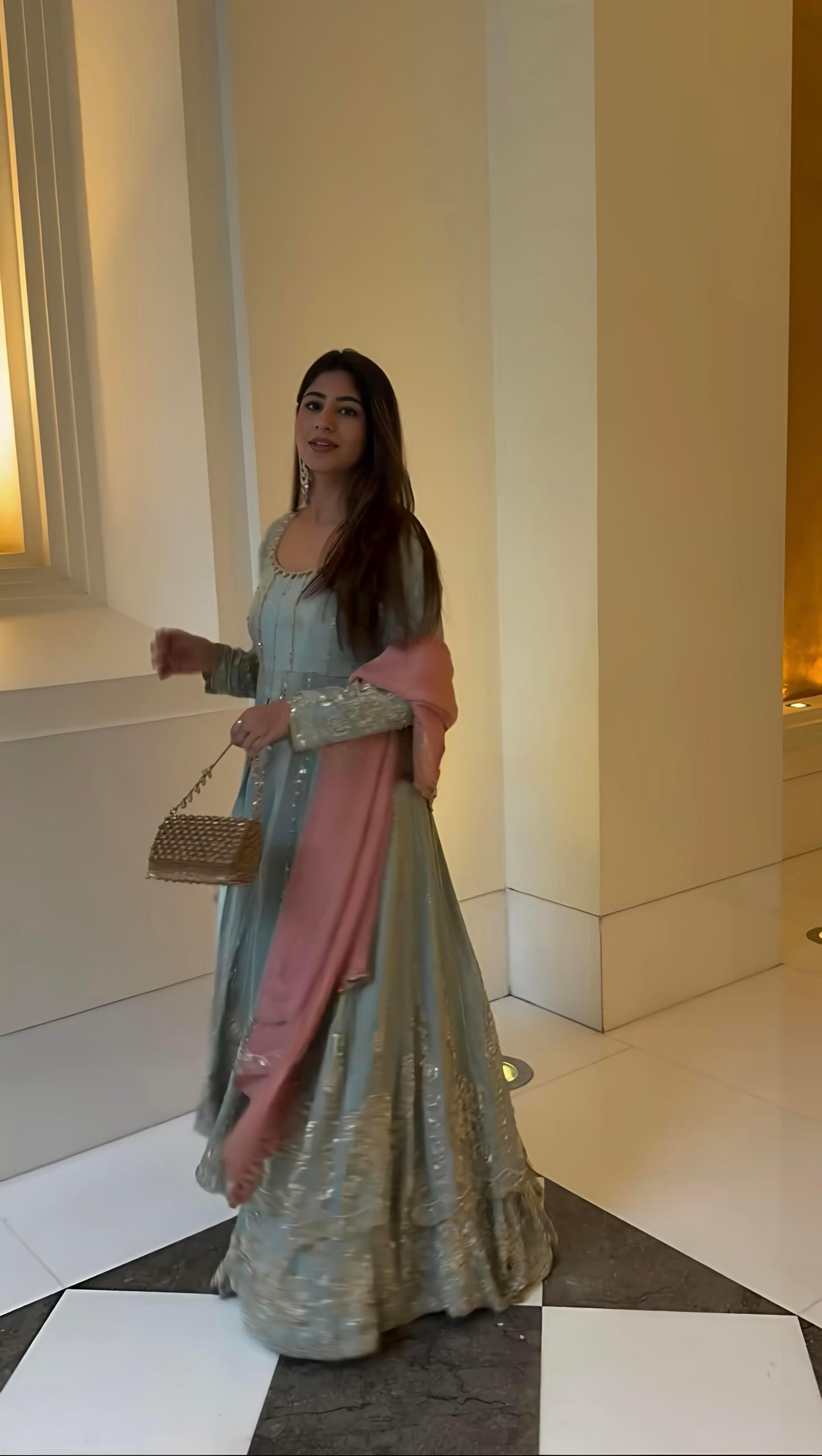 Sky BLue Color Beautiful Partywear Lehenga Dress