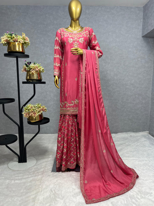 Pink Color Beautiful Partywear Dress in Chinon Silk