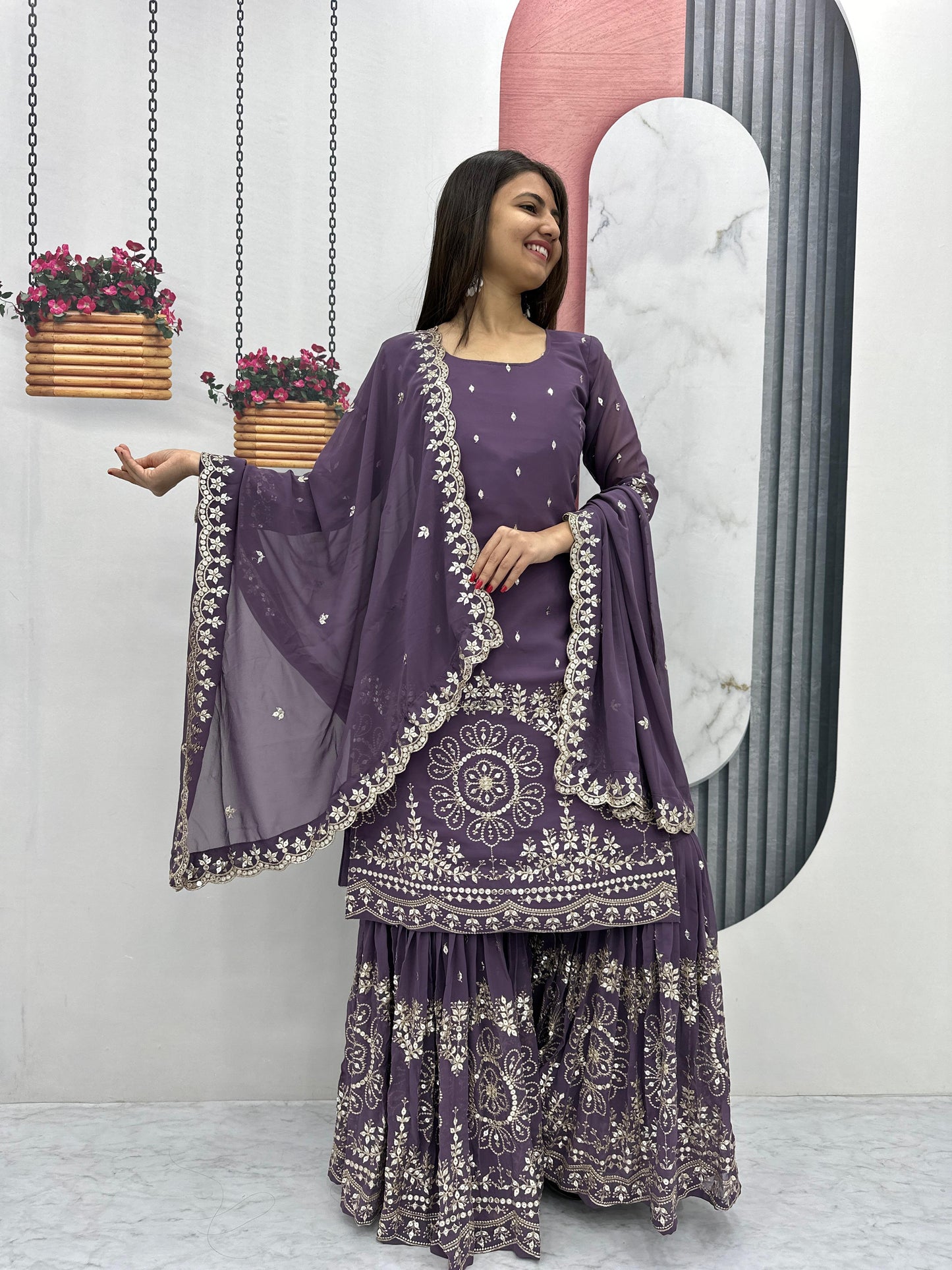 Beautiful Sharara Suit For Party Function in Georgette Fabric