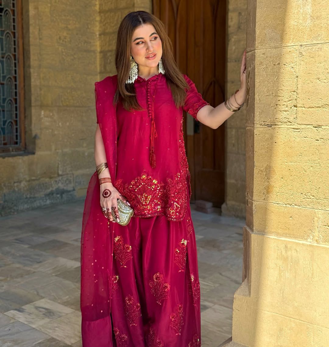 franch crap embroidered sequence work with fancy top-plazzo dupatta set