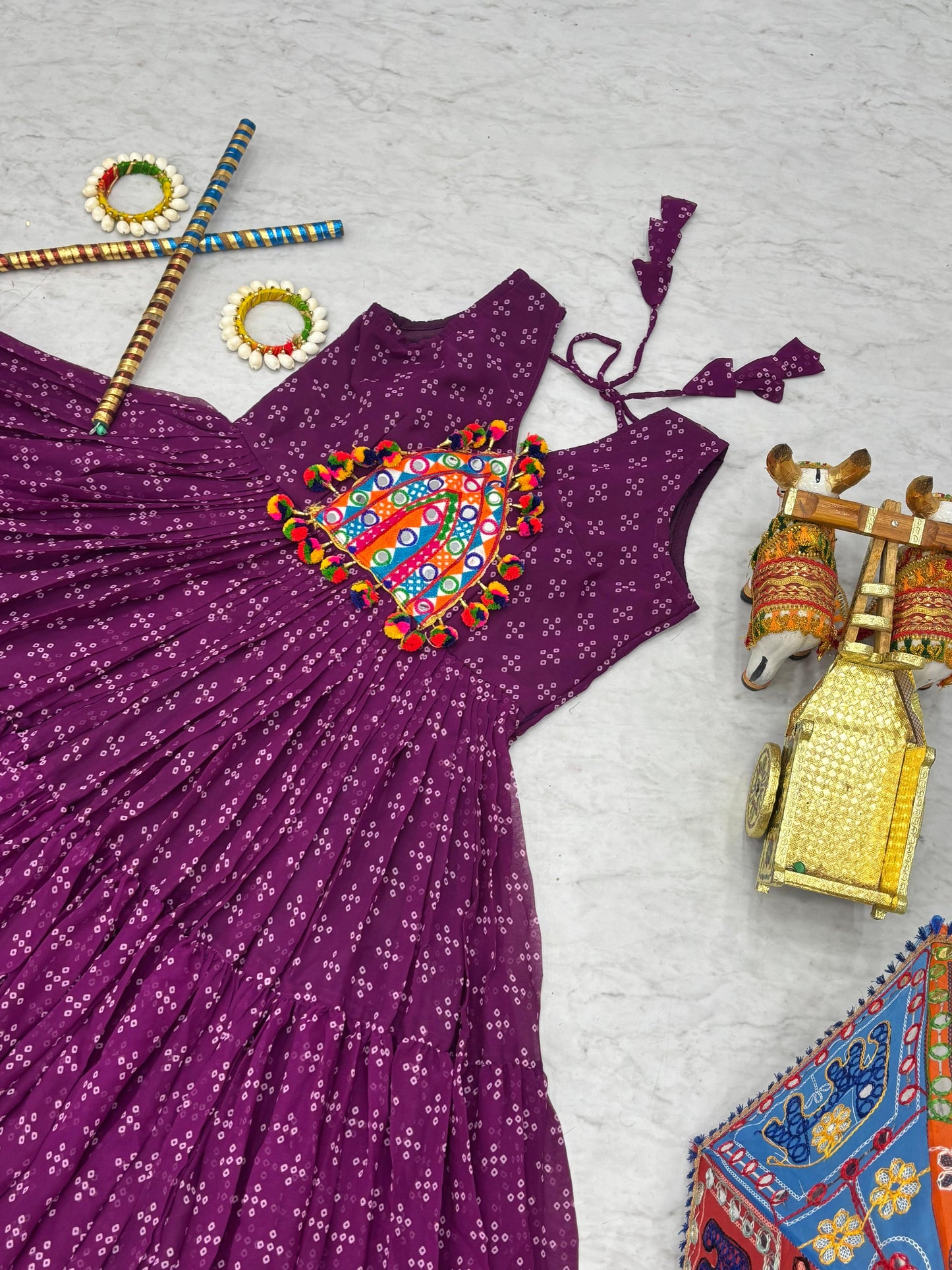 Navratri Special Gamathi Work Gown in purple color