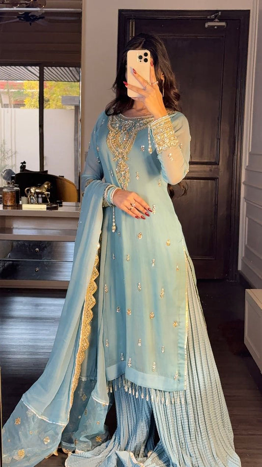 Sky BLue Color Beautiful Partywear Dresss