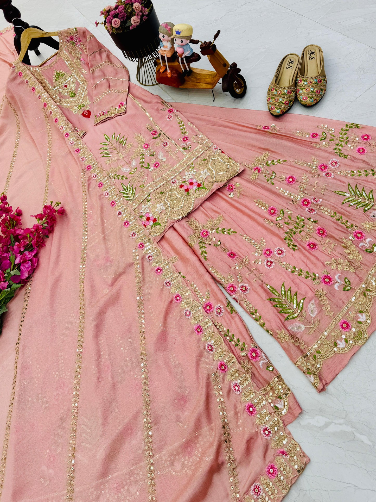 designer party sharara suit & dupatta set in yellow color