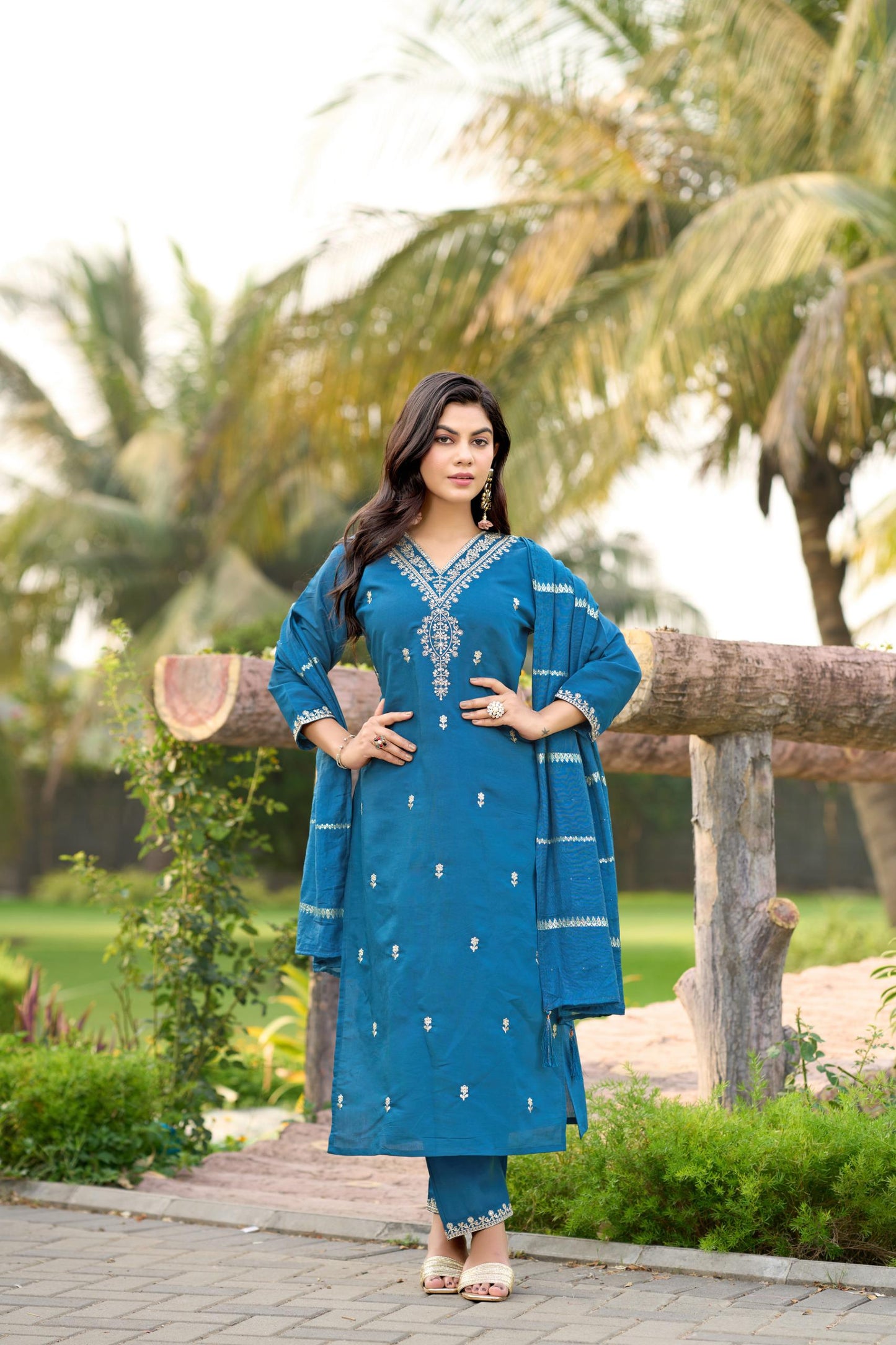 Blue Color Beautiful Summer WEar Dress in Roman silk fabric