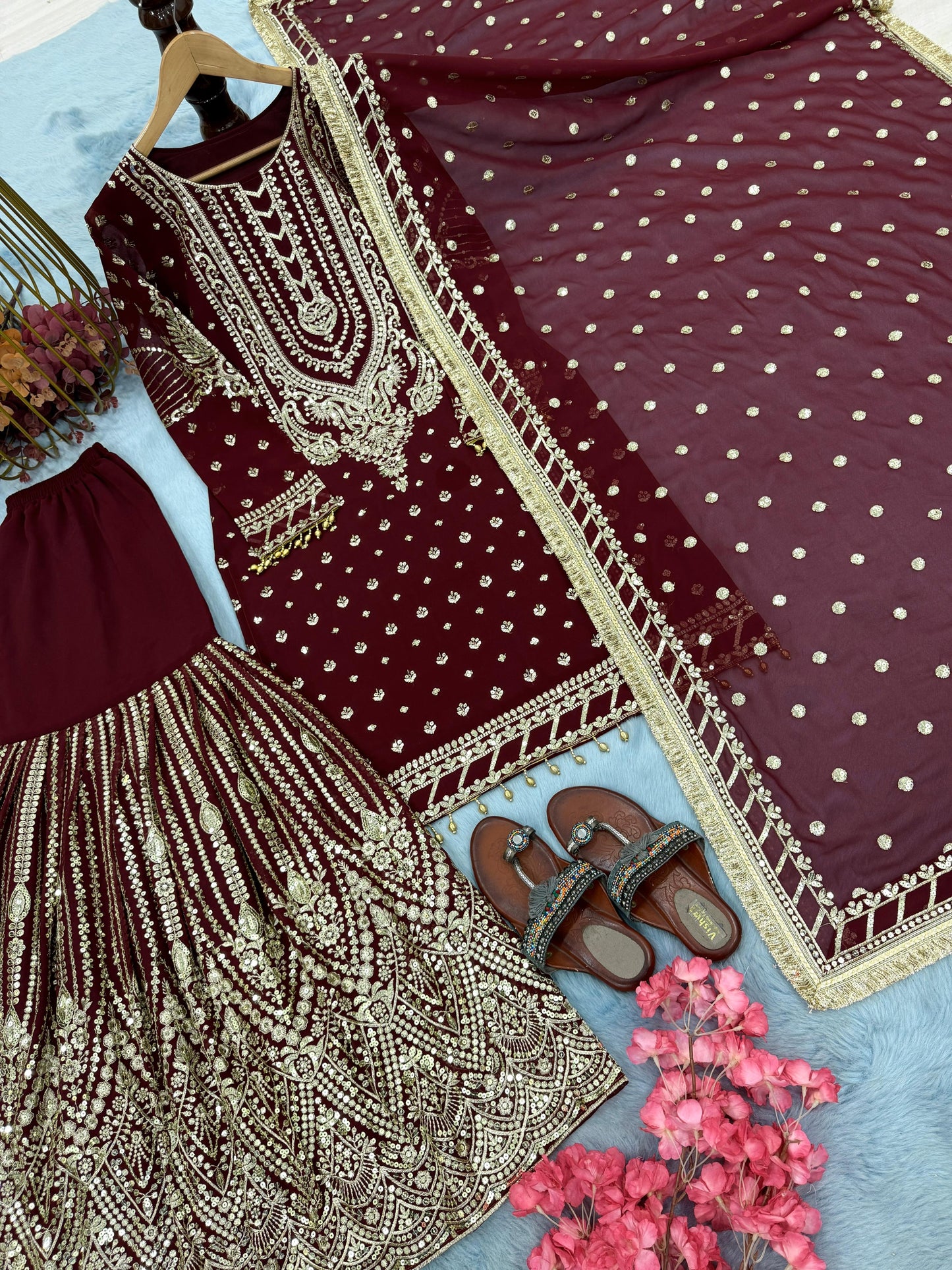 Red color Beautiful Sharara Dress in Georgette Fabric