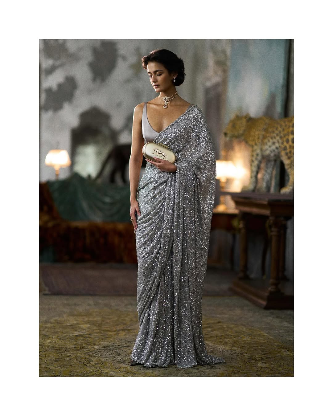 grey Color Partywear Saree in Georgette Fabric