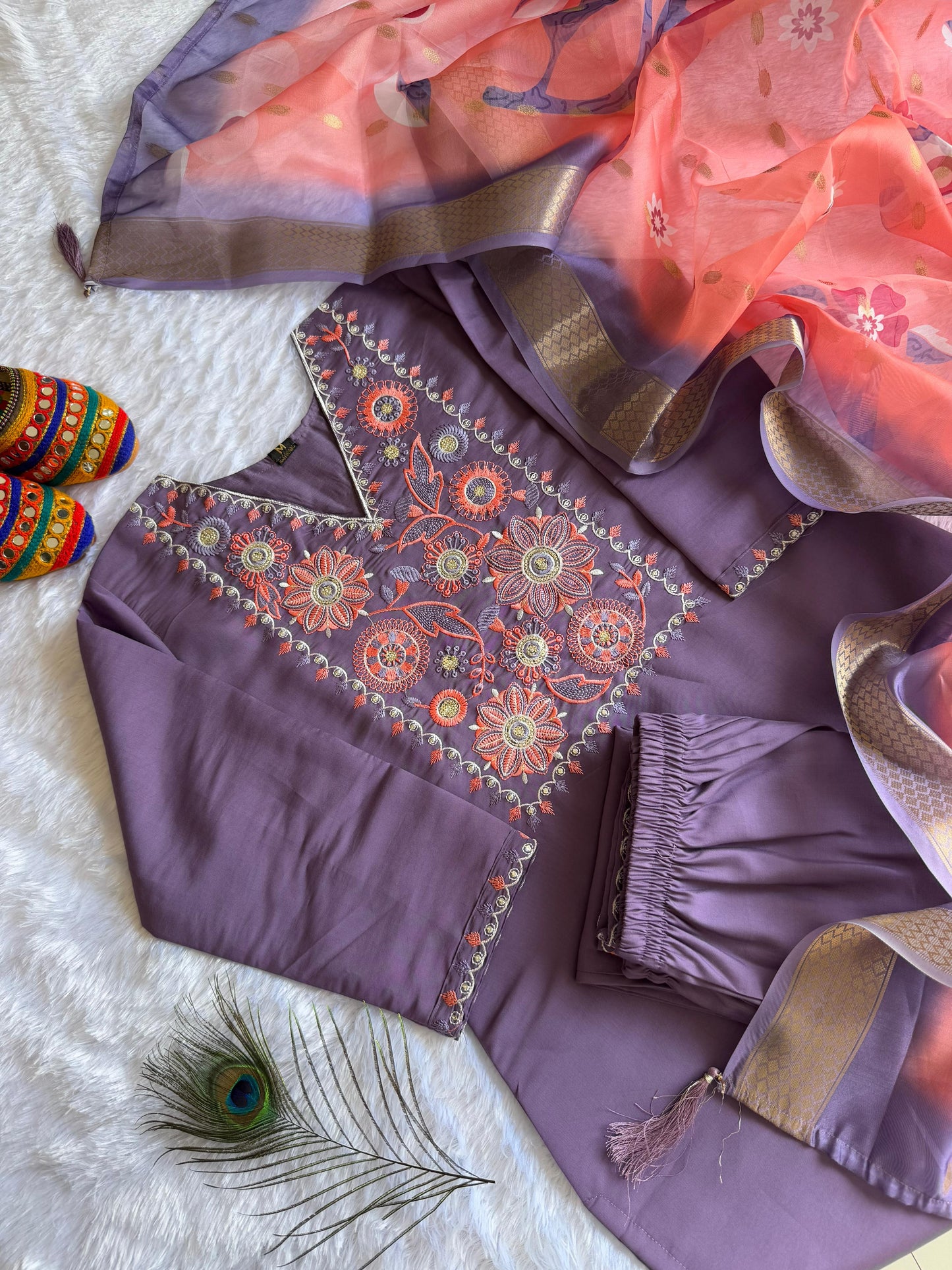 Voilet Color Beautiful Daily Wear Dress in Roman Silk Fabric