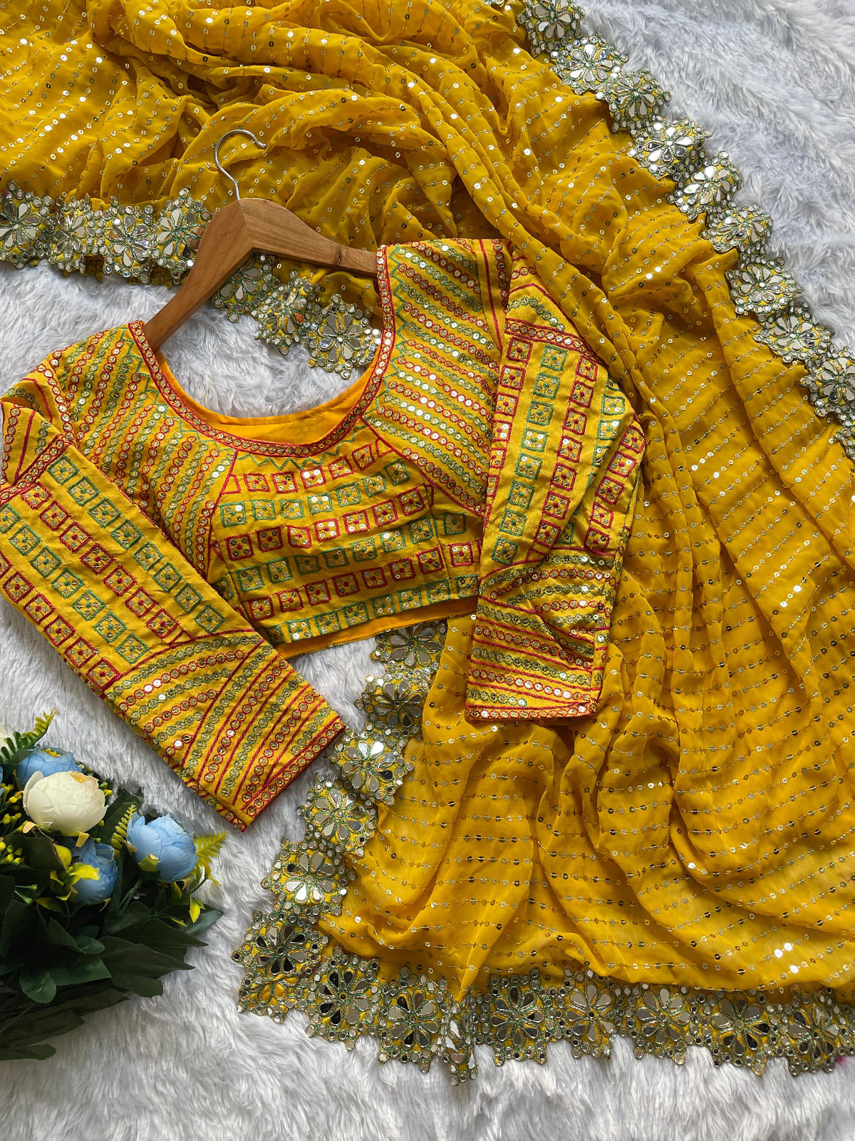 Yellow Color Beautful Partywear Sequence Saree in Georgette Fabric