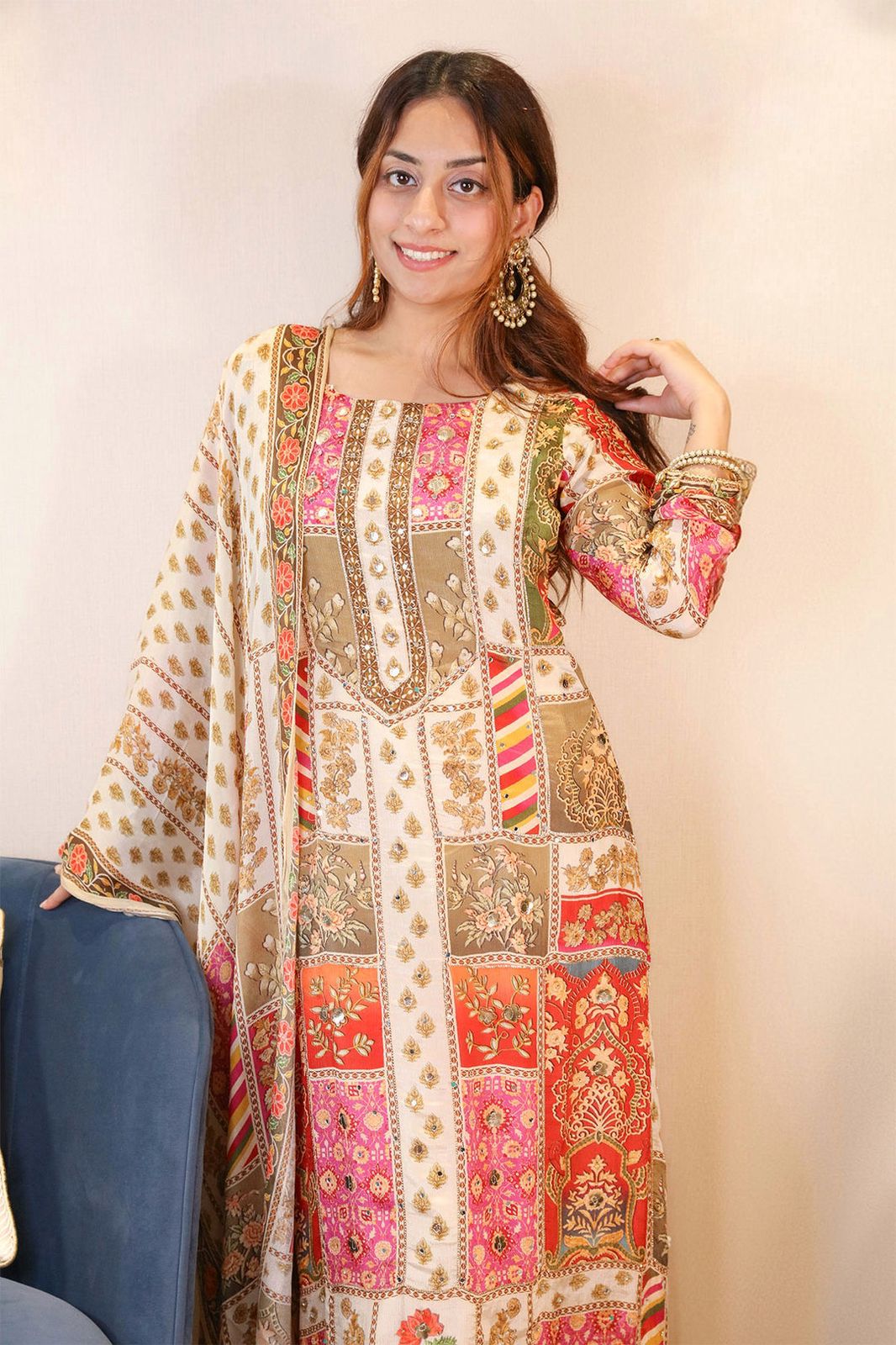 multi color beautiful partywear dress in chinon silk