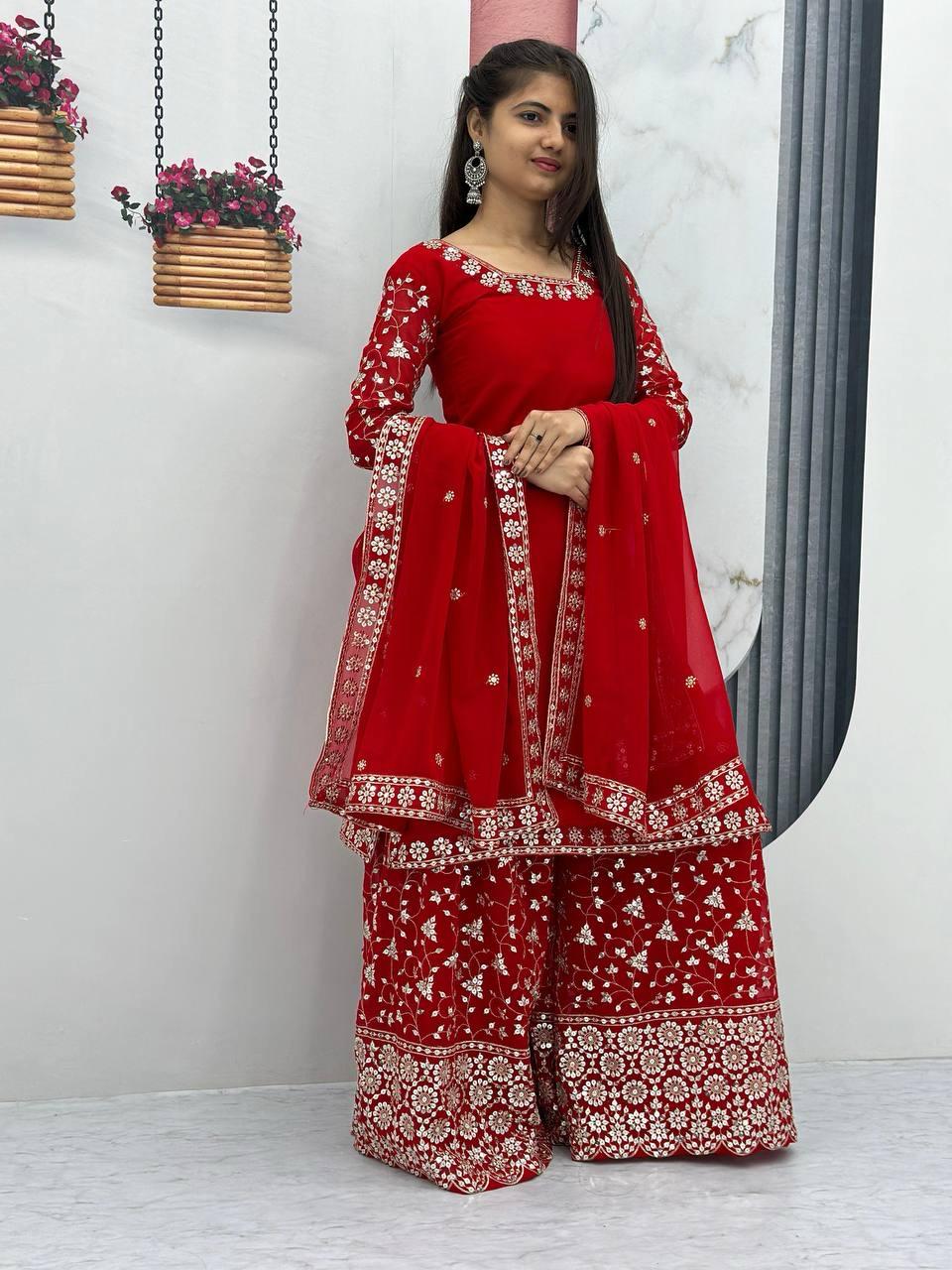 Launching Festival Plazzo Top In Red Color