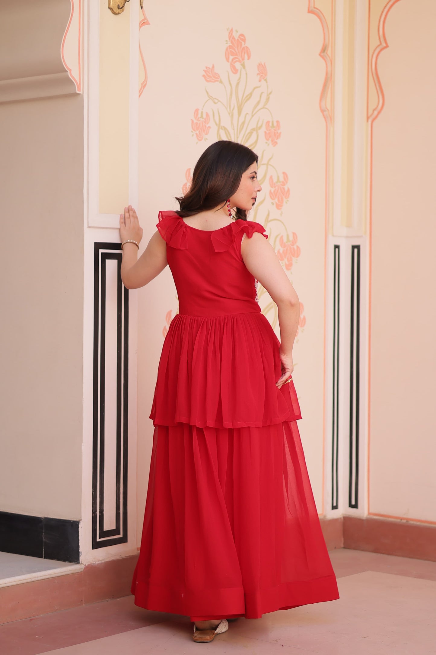 red Color Beautiful Gown in Georgette Fabric