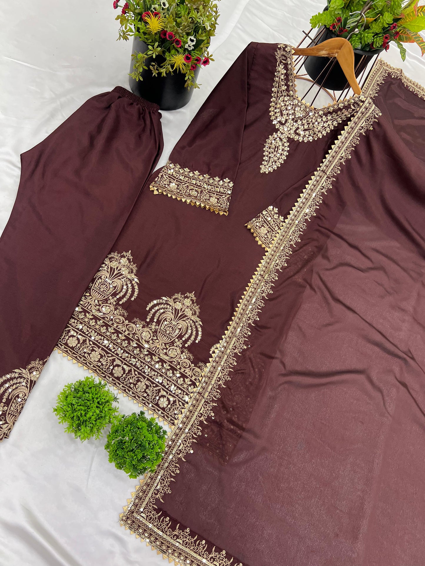 Heavy Embroidery Sequence Work Top-Bottom And Dupatta Set