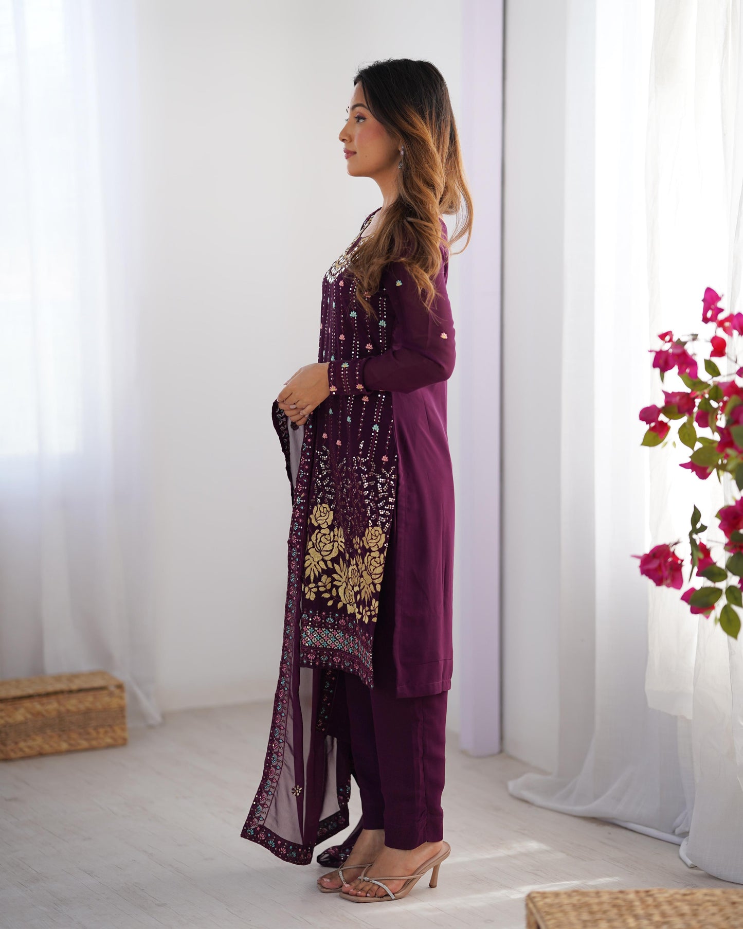 Purple Color Partywear Dress in Georgette FAbric