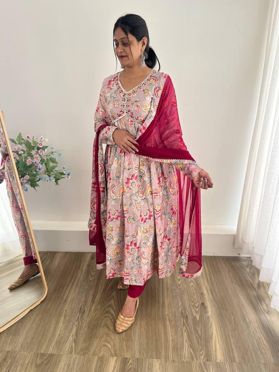 Beautiful Partywear Chinon Fabric Suit