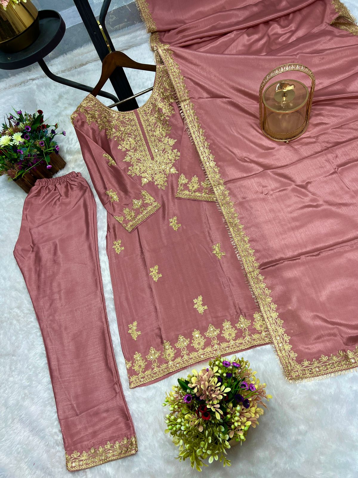 Ready To Wear Collection With Embroidery Work Fancy Top - Pent With Dupatta