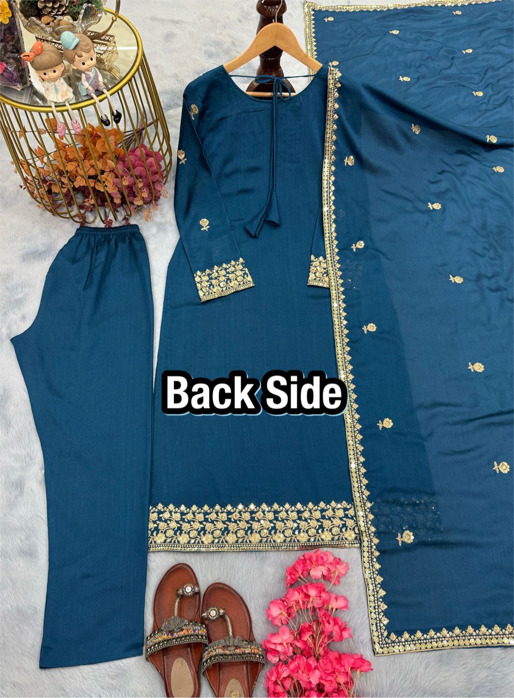 Blue Color Beautiful Partywear Dress IN Chinon Fabric