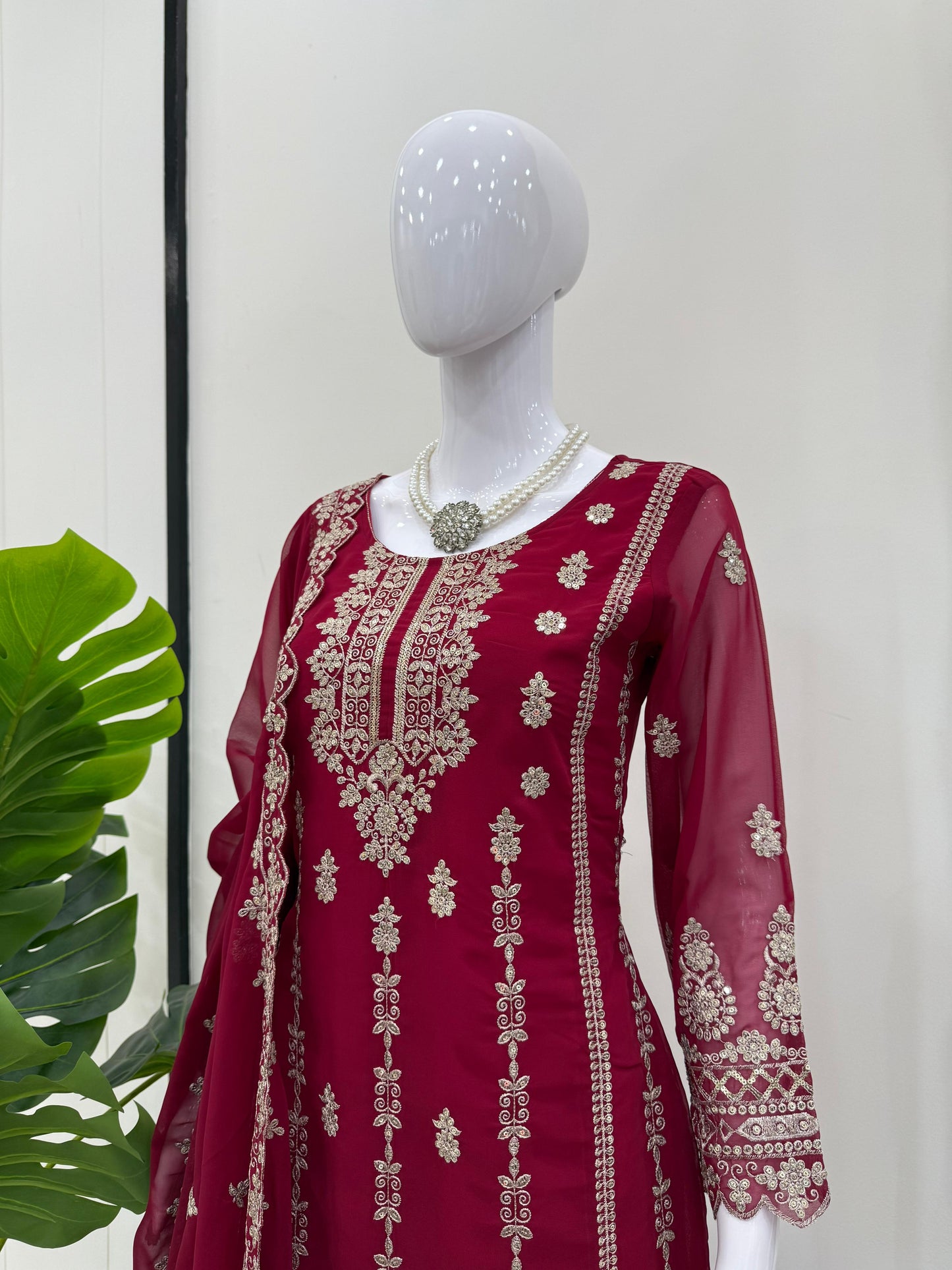 Maroon Red Color Beautiful Sharara Suit in Georgette Fabric