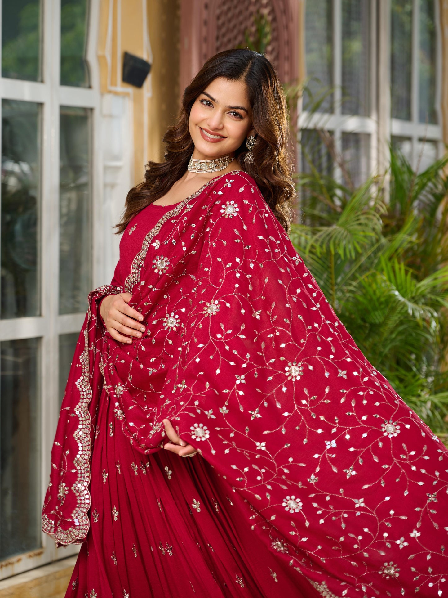 Pink Color Beautiful Partywear Gown in Vichitra Silk
