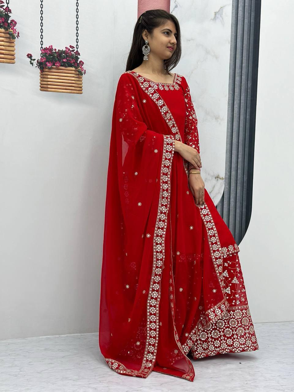 Launching Festival Plazzo Top In Red Color