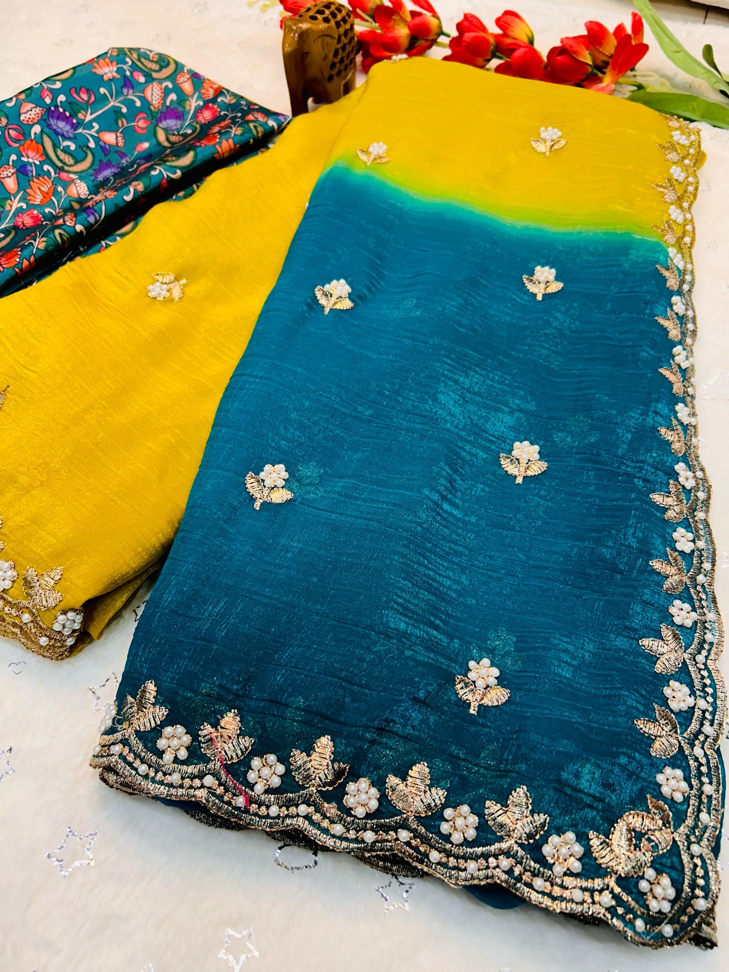 Beautiful Chiffon FAbric Saree for weeding wear