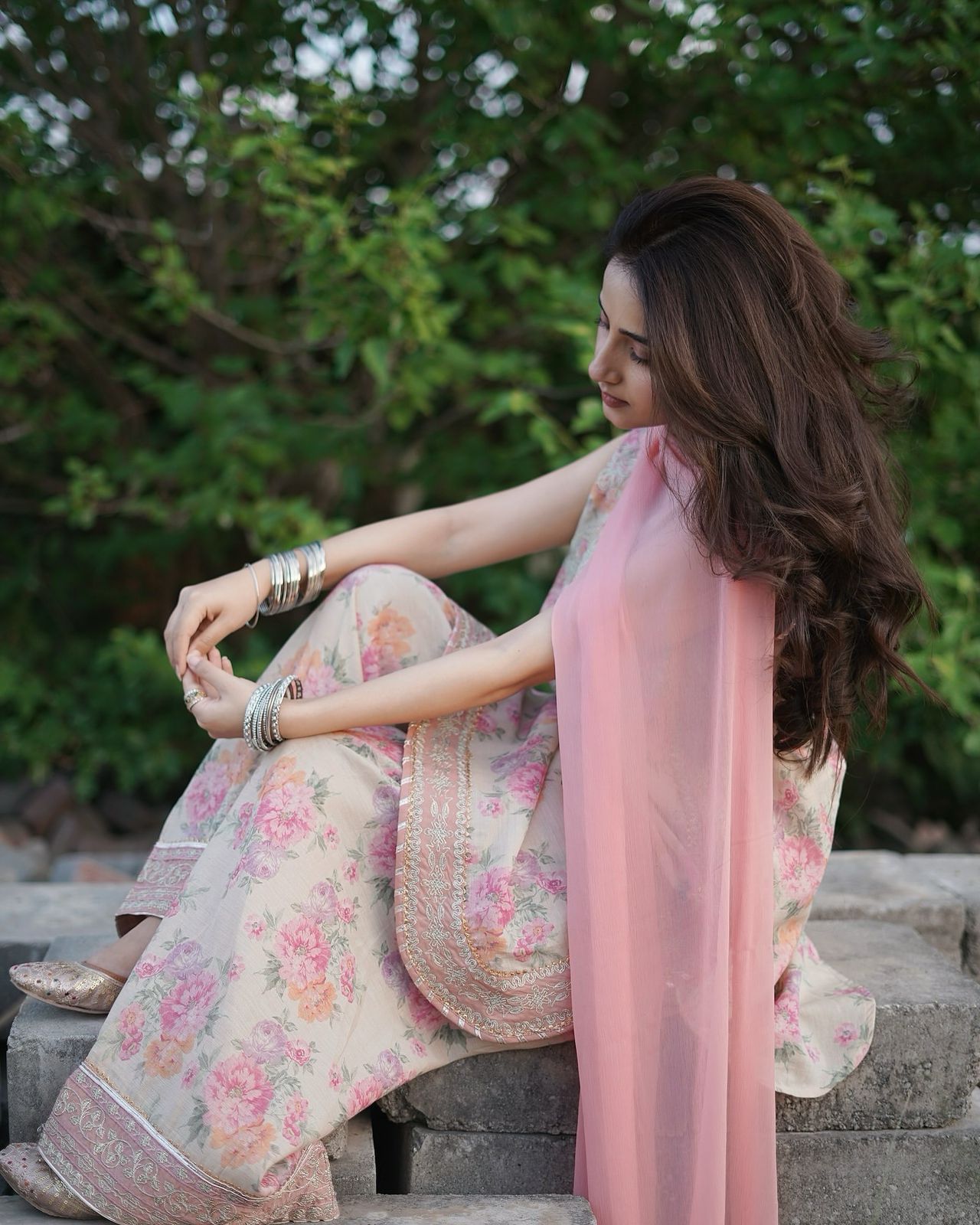 party wear look pur sifon georgette top & farshi palazzo with dupatta set