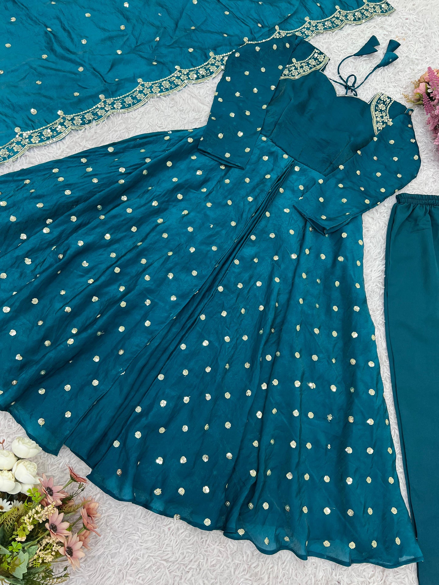 designer party wear look gown-dupatta and bottom with heavy embroidery sequence work