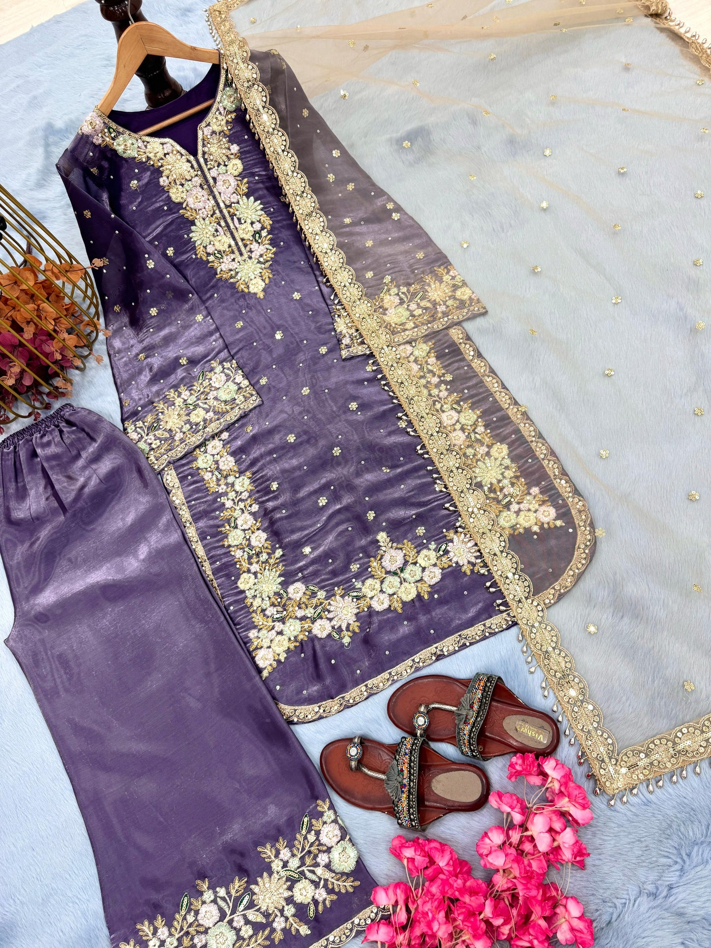 purple Color Beauitful Partywear DRess in Jimmi Choo fabric