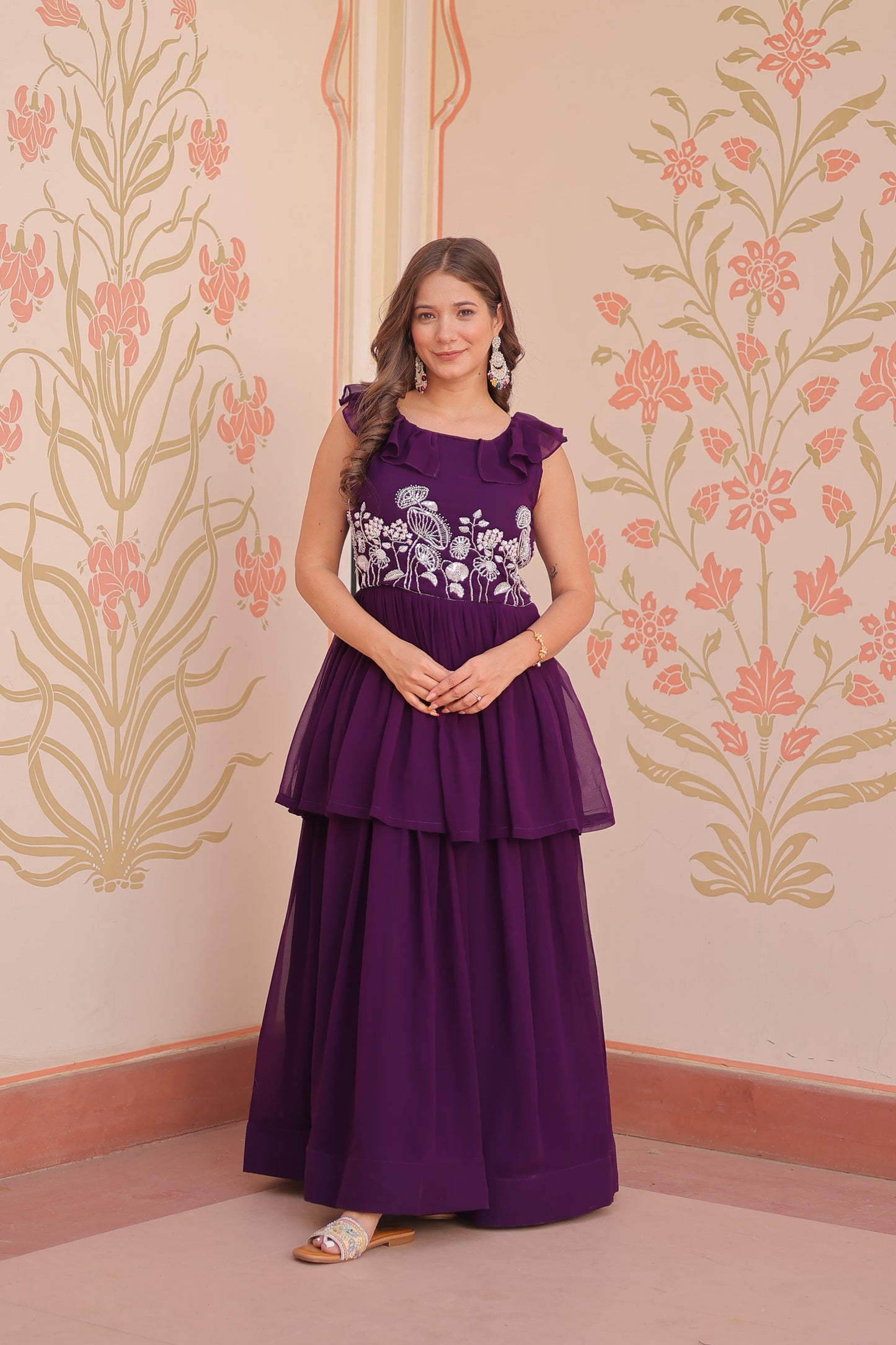 Purple Color Beautiful Gown in Georgette Fabric