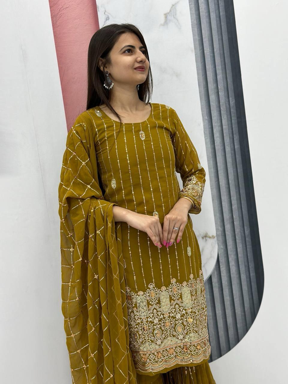 Embroidered Suit & Sharara in georgette fabric