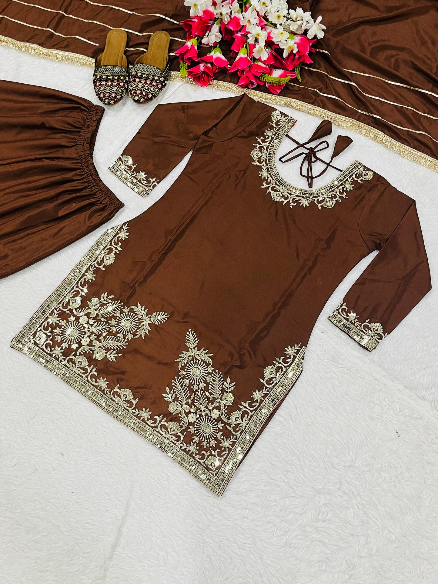 designer party wear look top sharara plazzo and dupatta