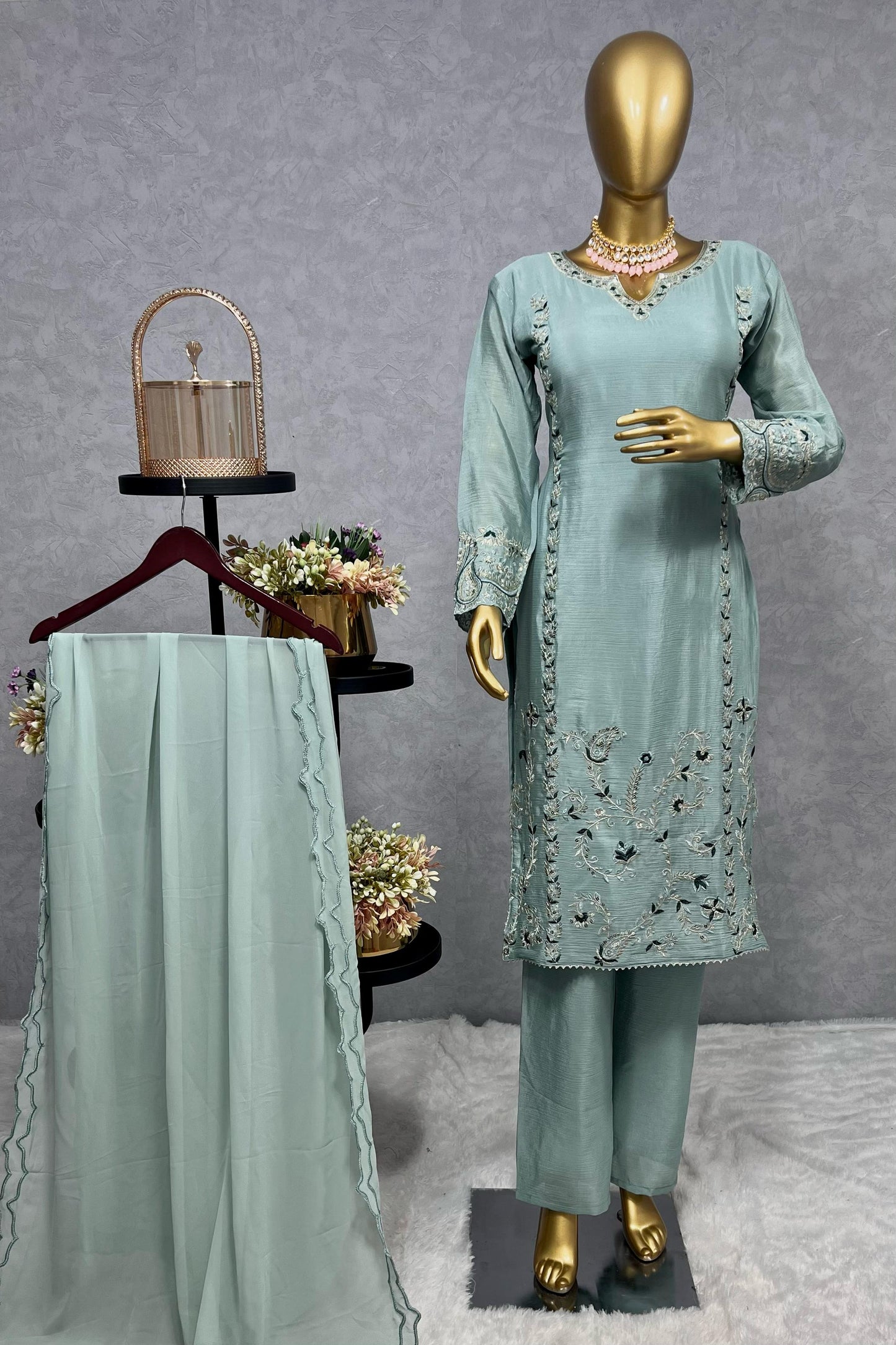 Traditional Collection 3 Piece Long Kurti With Bottom And Beautiful Dupatta