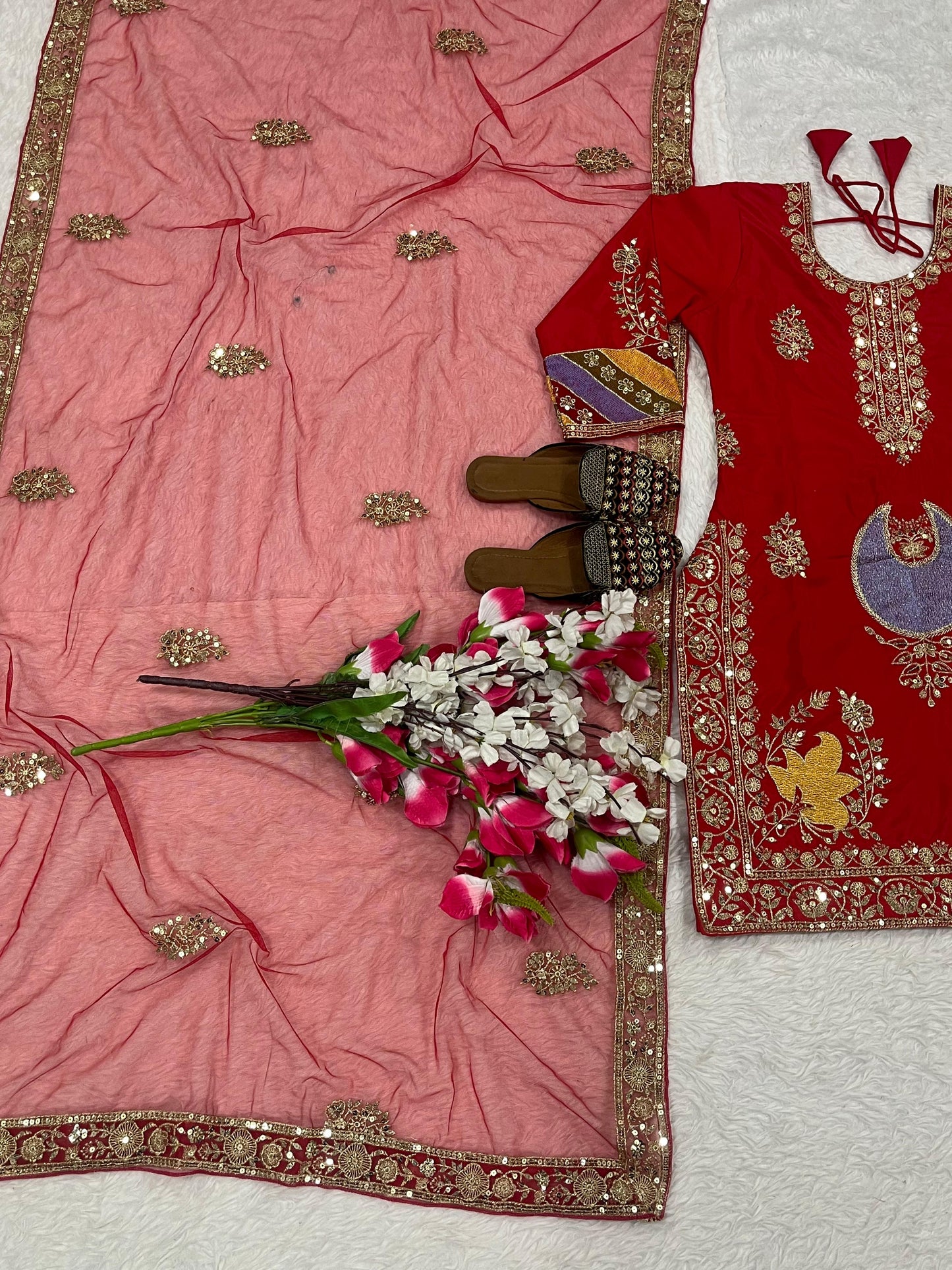 Red Color Beautiful Partywear Dress in Silk Fabric