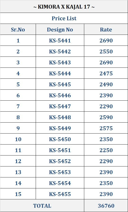 Kimora Kajal Vol -17(Kajal x Kimora ) Series : 5441 To 5455