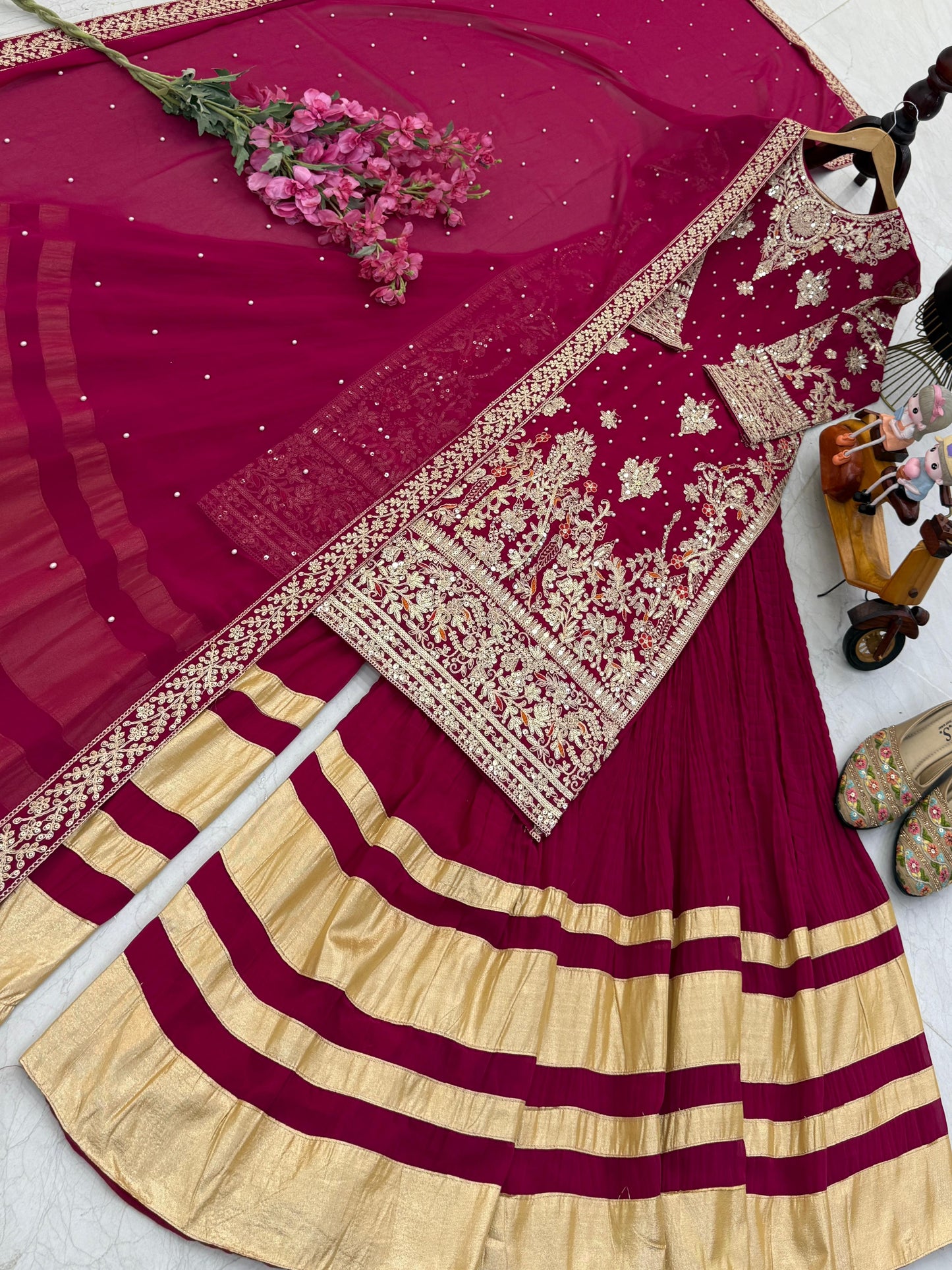 Designer Party Top Pallazo & Dupatta Set