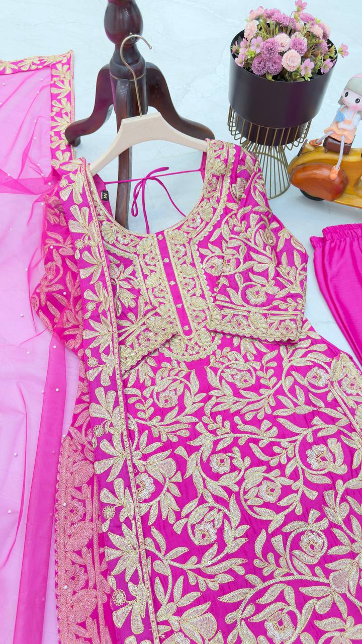 Pink Color PArtywear Dress in Chinon Fabric