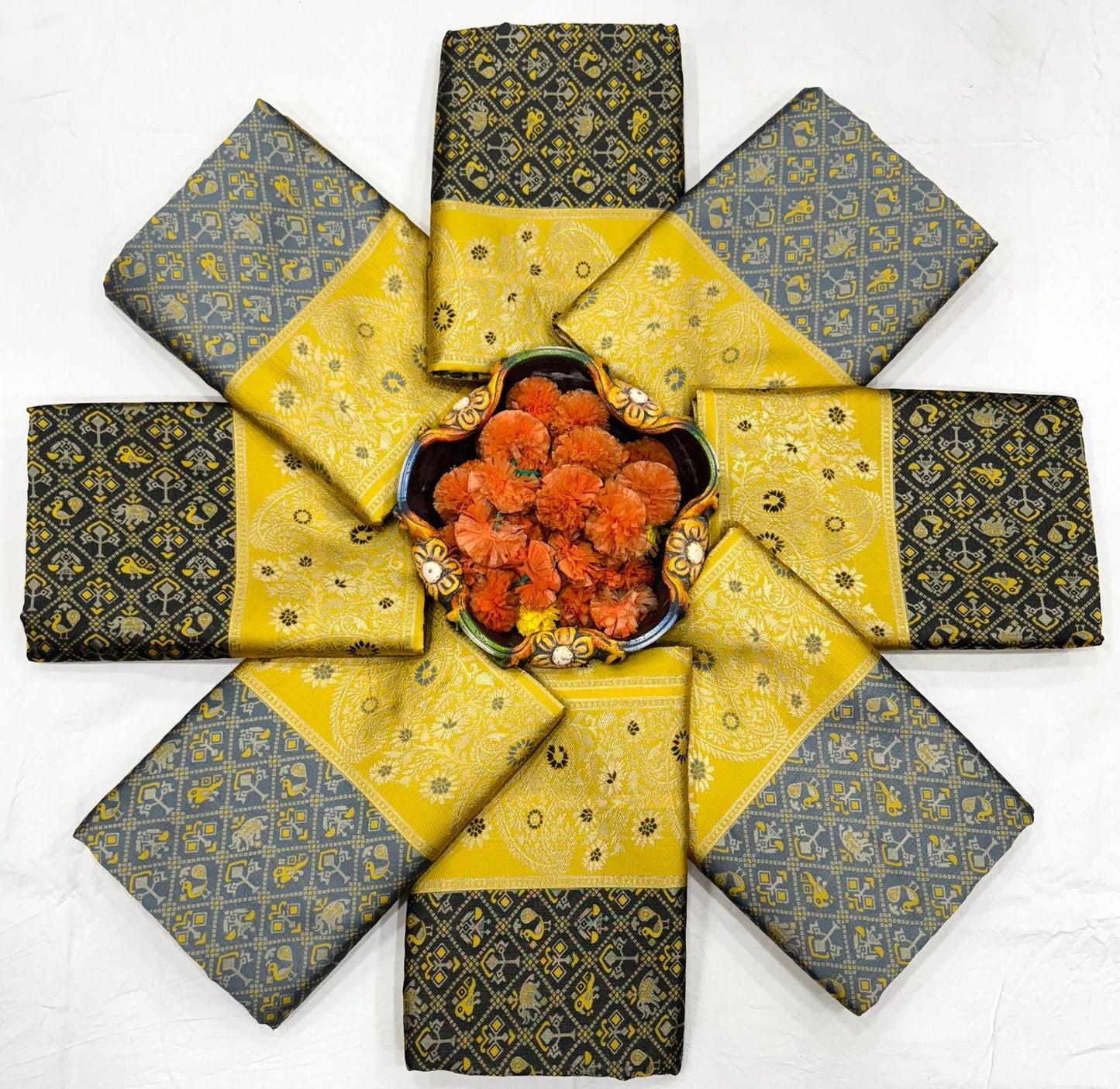 Yellow Grey Color Beauitful Daily Wear Use Saree