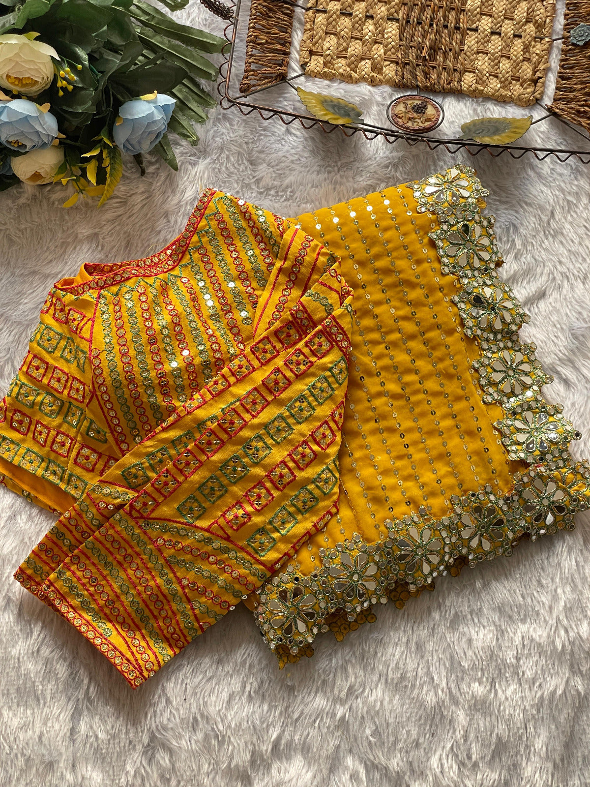 Yellow Color Beautful Partywear Sequence Saree in Georgette Fabric