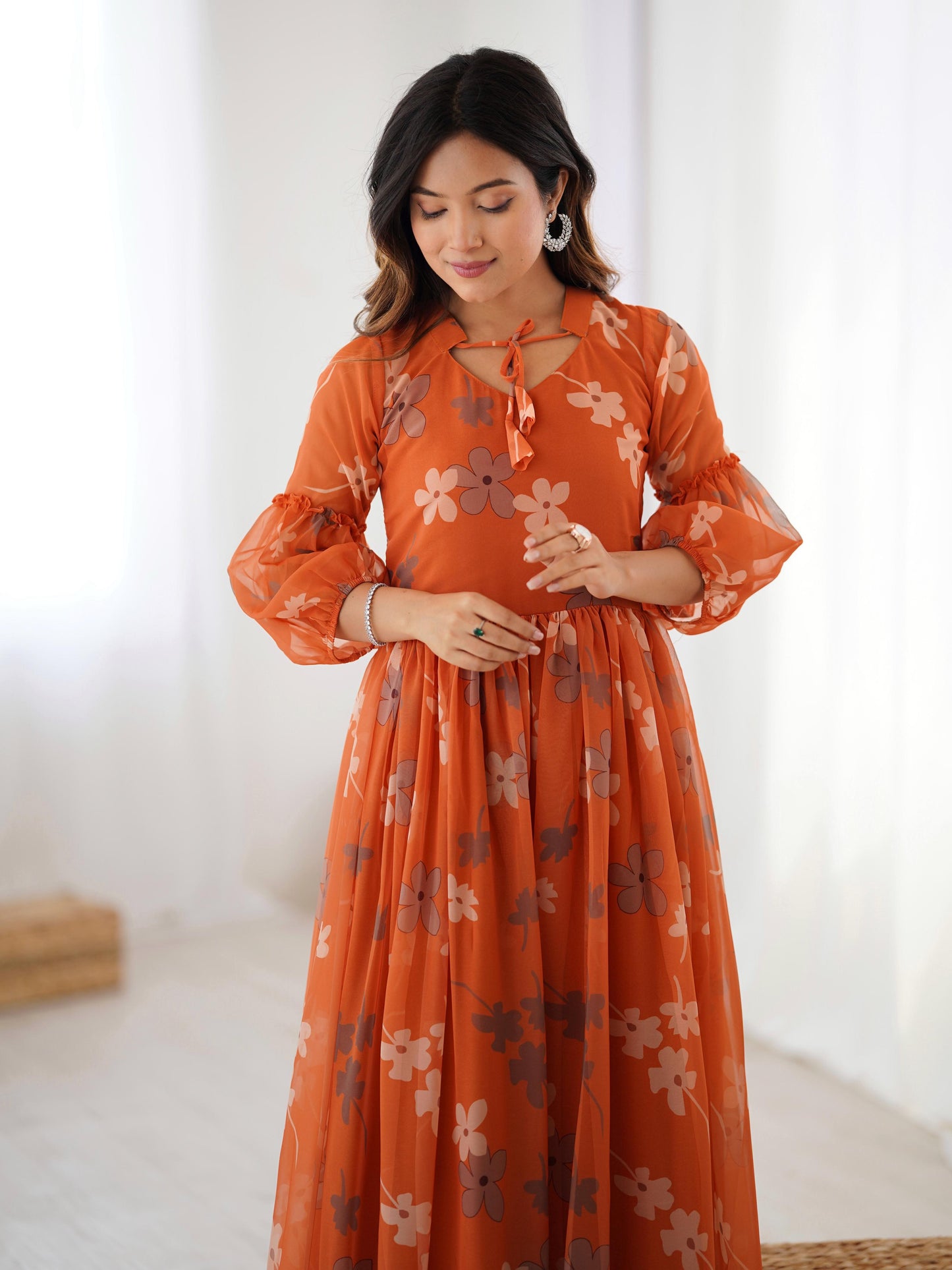 Orange Color Beautiful Gown in Georgette Fabric