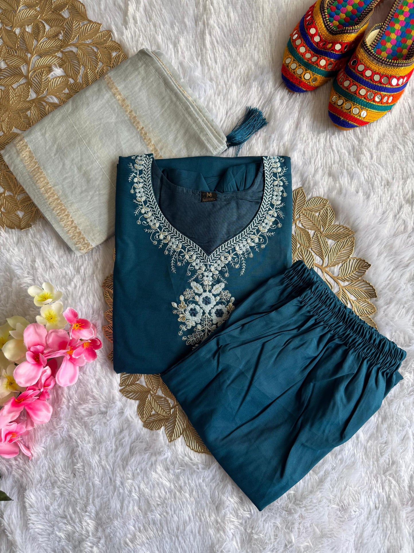 Blue Color Beautiful Summer Wear Dress in Roman silk Fabric
