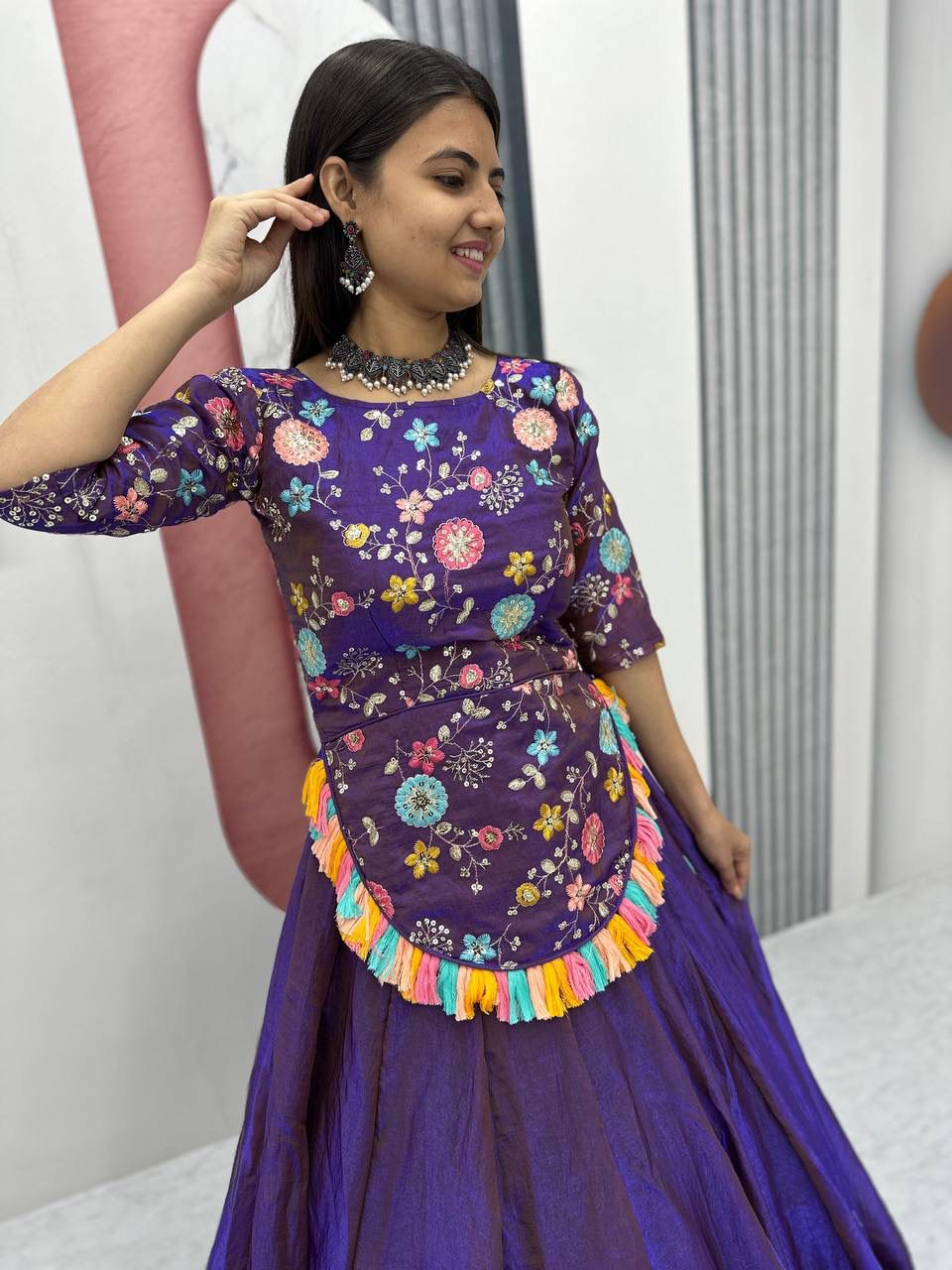 purple Color Beautiful Partywear Lehenga Choli in Fency Silk fabric