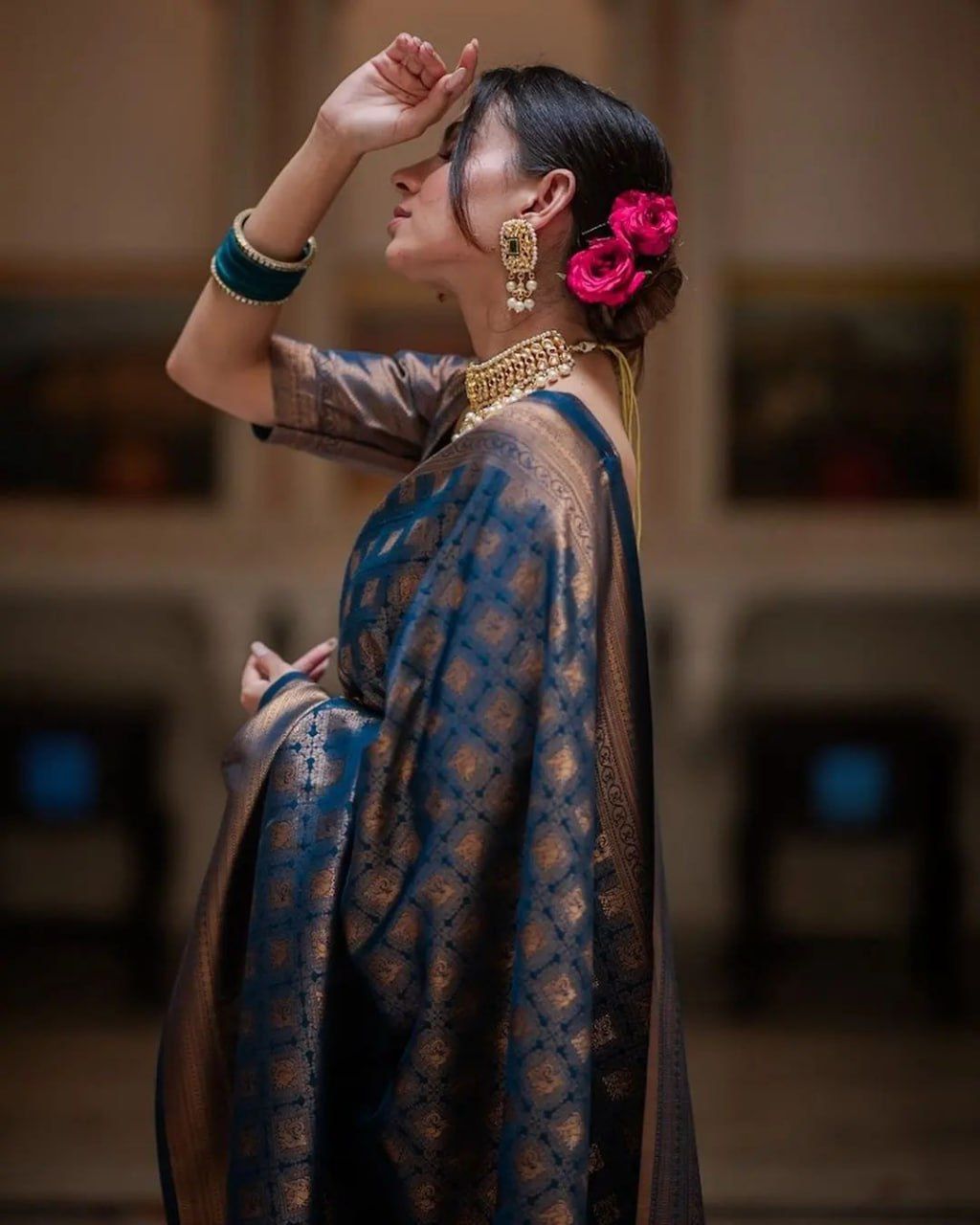Grey Color Beautiful Banarasi Silk Saree