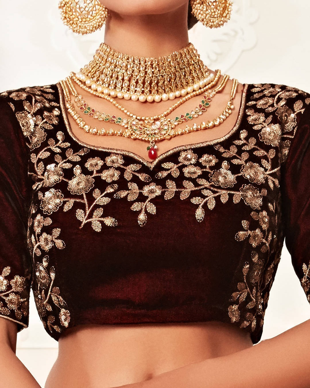 Majestic Maroon Velvet Lehenga