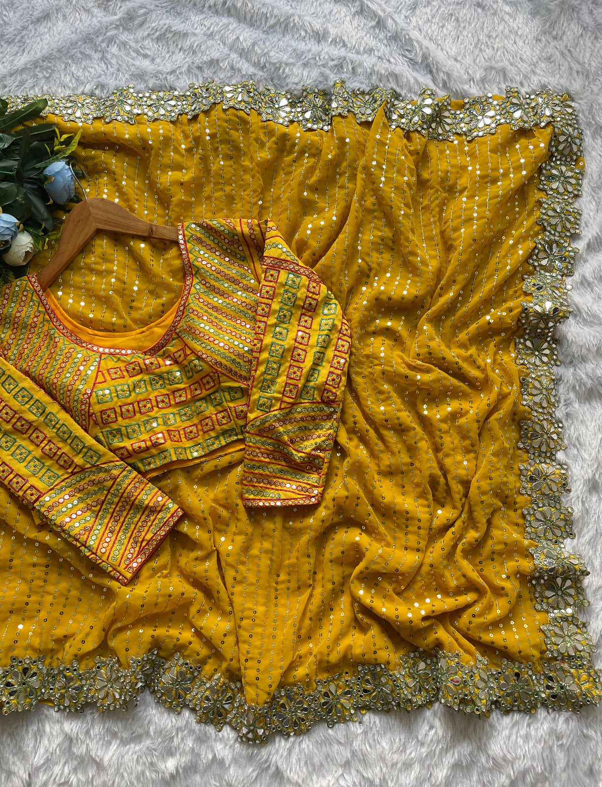Yellow Color Beautful Partywear Sequence Saree in Georgette Fabric