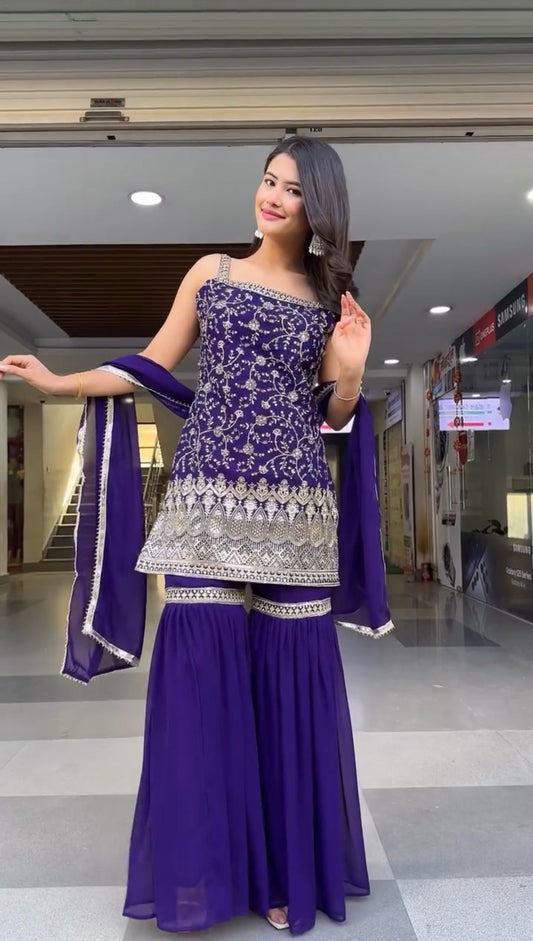Blue Color Sharara Dress in GEorgette FAbric
